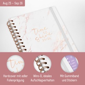 Häfft - Timer Fancy 2025/2026 A5 "White Marble" School Planner, School Calendar, Student Planner, School Timer, High School Planner, Agenda for High School, Study - Sustainable & Climate Friendly