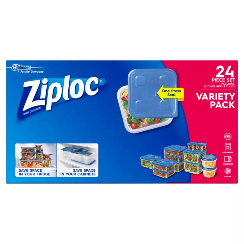 Ziploc one press seal variety 24 pk containers & Lids