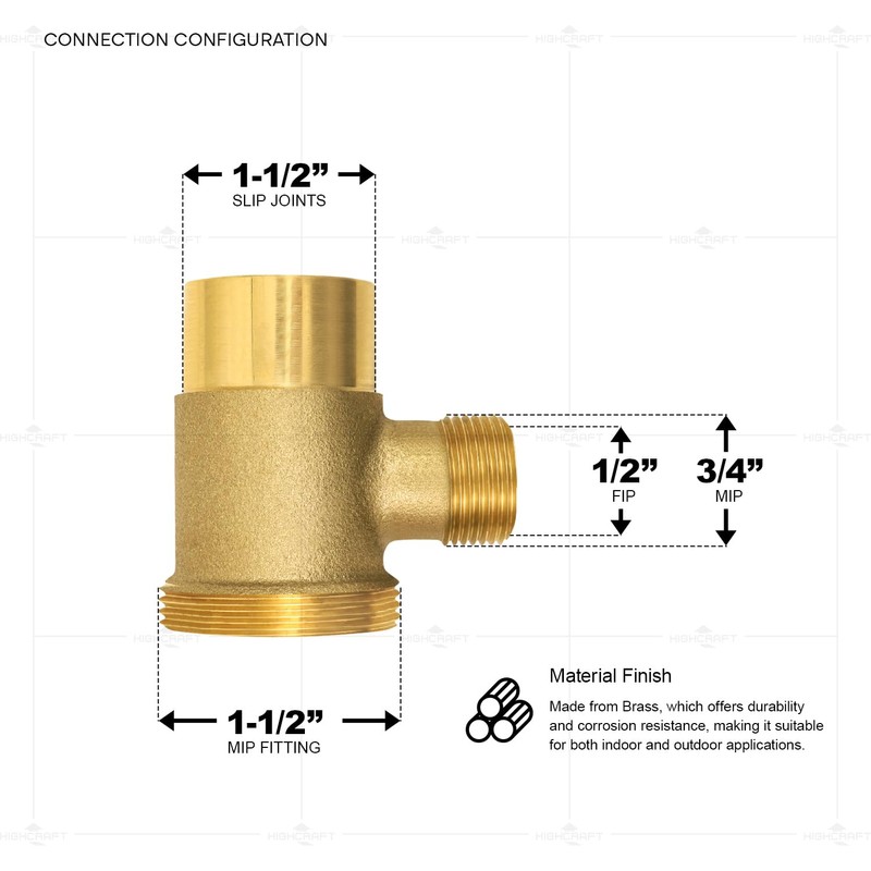 EVERFLOW WMT112S 1-1/2" BRASS WASHING MACHINE TEE WITH FIP TO