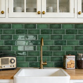 Subway Backsplash Tile Peel and Stick, Forest Green Self Adhesive Tiles for Kitchen, 10 Sheets Stick on Backsplash for Kitchen and Bathroom (11.56x8.38)
