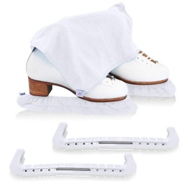 CRS Cross Skate Guards, Soakers and Towel Gift Set - Ice Skating Guards and Soft Skate Blade Covers for Figure Skating or Hockey (Waltz White, Large)