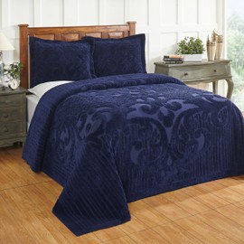 Better Trends Chenille Bedspreads King Size, Navy 100% Cotton Chenille Medallion Design Tufted Bedding Coverlet Soft Lightweight, 120"x110" with 2 King Sham 3 Pieces Set Ashton Collection