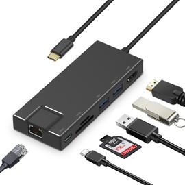 Dynamode USB Type C Laptop Docking Station 4K HDMI video, RJ45 GIGABIT Ethernet LAN, USB3 Hub, SD & SDHC Memory Card, Type C Docking Station Compatible for USB C Windows Laptops