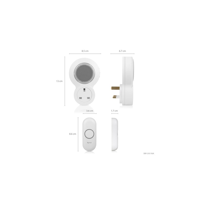 Byron DBY-23513UK Wireless Plug In Doorbell Set, 175m Range, 8