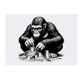 'Gorilla Building Sand Castles' Temporary Tattoo - Water Resistant, Skin-Safe, Non-Toxic Transfer (TO00076123)
