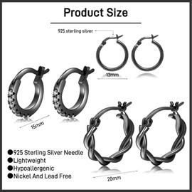 PABBEU Black Hoop Earrings for Women Small Black Hoop Earrings Hypoallergenic Small Hoop Earrings Set for Women Men 20/30/40mm