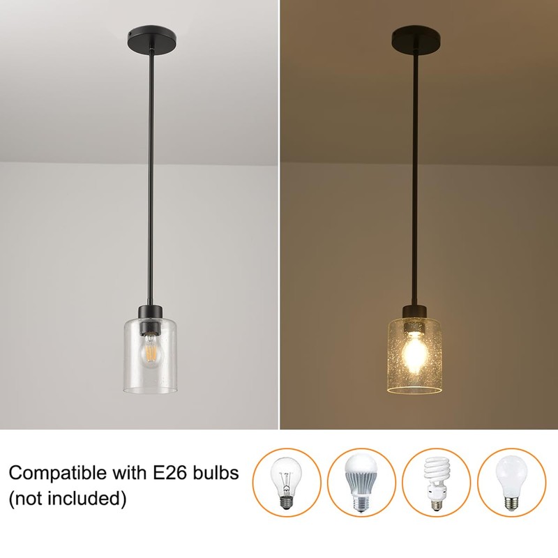 KLSS Black Pendant Lights Kitchen Island - Seeded Glass Pendant