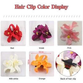 HONGCAUP Hair Clips for Women - Bohemian Hawaiian Artificial Orchid Flower Hairpins Barrette Set, Tropical Beach Wedding Party Bridal Summer Vacation Hair Accessories (5 Pcs, 3.5 Inches)
