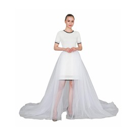 EllieWely Overskirt Short Front Long Back Party Tutu Tulle Skirt White XL XXL