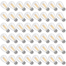 S14 Replacement LED Light Bulbs, Shatterproof & Waterproof 2W S14 LED Bulbs, Outdoor String Lights , E26 Base Patio Edison LED Light Bulbs, Warm White 2200K Plastic 150ML Non-Dimmable 48 Pack