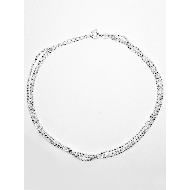 10.5 Inch 3-Strand Ball/Beaded Chain Sparkly Sterling Silver Anklet/Ankle Bracelet/Ankle