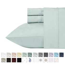 California Design Den Long-Staple Combed Pure Natural Cotton Bedding, Soft & Silky Sateen Weave (Queen: 4 Pc Sheet Set, Seafoam)