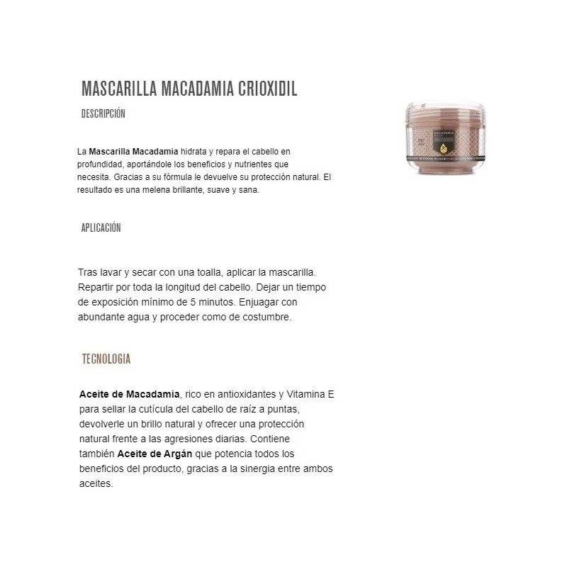 CRIOXIDIL by SALERM Mascarilla Crioxidil De Macadamia Reparación Profunda 200ml