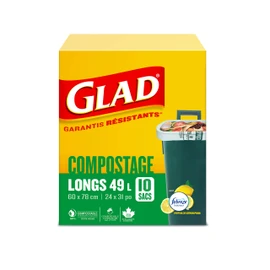 Glad 100% Compostable Bags - Tall 49 Litres - Lemon scent, 10 Compost Bags, 10 Count (Pack of 1)