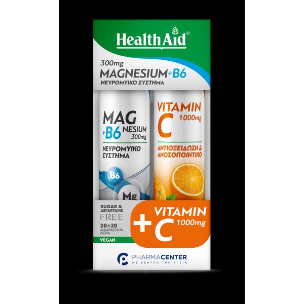 Health Aid Magnesium 300mg + B6 20 Effervescent Tablets &