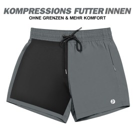 ineepor Men's Compression 2-in-1 Swimming Trunks with Inner Shorts, Board Shorts, Zip Pocket, XXS–5XL, gray