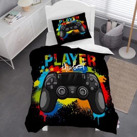 Wajade Gamepad Bettbezug-Set Spieler Bettwäsche für Kinder Jungen Jugendliche 2 teilig Korlorpigment Game Controller Bettwäsche 1 mal 135x200cm Bettbezüge und 1 mal 80x80cm Kissenbezug