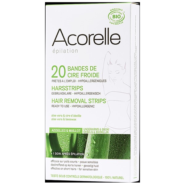 Acorelle Cold Wax Strips Underarm & Bikini Line, 20 Pcs