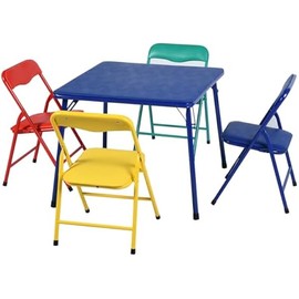 Homy Casa Kids Folding Square Table and 4 Chairs Set, Multi-Color 5-Piece Foldable Lightweight Table and Chair Set for Art, Play, Craft, Activity, Children Activity Table for Daycare, Classroom, Home