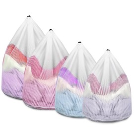 AiQInu Set of 4 Laundry Bags, Washing Machine, Laundry Net, Large Washing Machine, Laundry Bag Set with Cord Stopper, Laundry Bag, Reusable, Laundry Net Bra, Mesh Bag for Laundry 40 x 30 cm