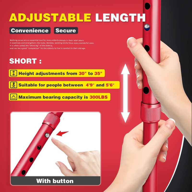 BigAlex Folding Walking Cane with LED Light,Pivoting Quad Base,Adjustable Walking