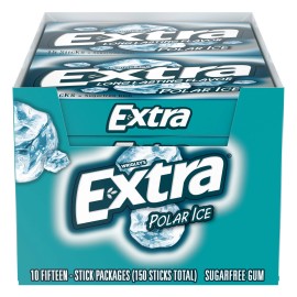 Extra Sugar Free Gum, Polar Ice Chewing Gum, 15 Sticks, 10-Count