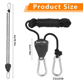 4 Piece Ratchet Ropes, Duty Heavy Rope Ratchet with Hooks, Solid Iron Retractable Rope Ratchet, Loading Capacity 60 kg per Pair, Adjustable Ratchet Hangers Rope for Grow Room Equipment Flowers Plants