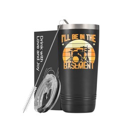 Onebttl Funny Drummer Gifts For Men, Women, Music Lover Gifts for Drummers, 20 oz/590 ml Stainless Steel Insulated Tumbler with Straw, Lid, I'll Be in the Basement