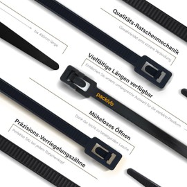 Reusable Cable Ties, Resealable (Black, 3.6 x 150 mm)