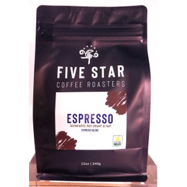 Five Star Coffee Roasters "Espresso" Small Batch Roasting Organic Medium Roast Whole Bean 12oz bag, Holly Springs, NC