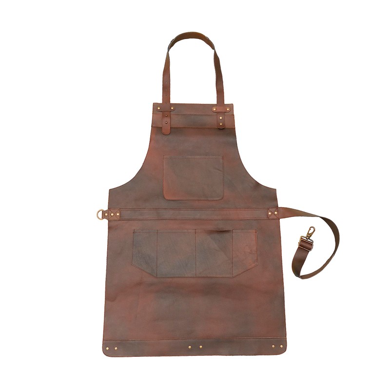 Dark Brown Full Grain Leather Apron Butcher Apron -Cook Apron