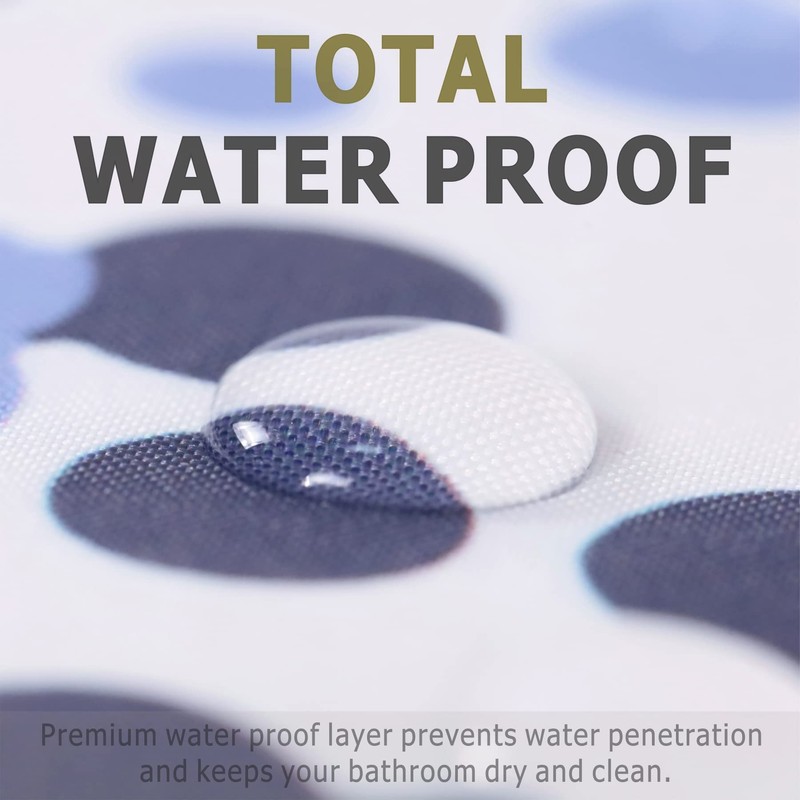Popkozzi Blue Dots Shower Curtain Set White Waterproof Washable Weighted