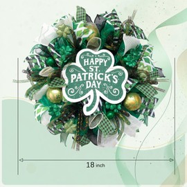 vivimemo St. Patrick's Day Wreath 18-inch Green Front Door Decorated Wreath Four-Leaf Clover Golden Ball St. Patrick's Day Celebration Decorated Wreath Party Patio Hallway Decorated Wreath