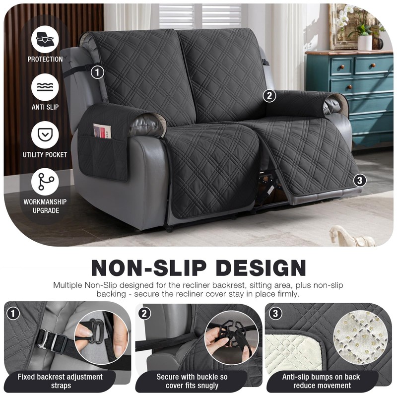 TAOCOCO 100% Waterproof Loveseat Recliner Cover, Non Slip Split Recliner