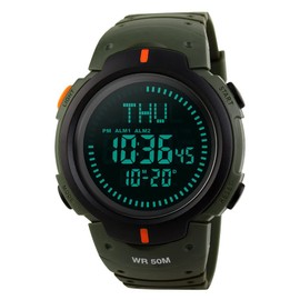 TONSHEN Sport Digital Compass Watch for Men Waterproof 50M Water Resistant Outdoor Military Watch LED Electronic Display 12H/24H Plastic Watch Multifunction World Time Alarm Countdown - Green