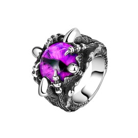 Evil Eye Claw Biker Ring, Eyeball Claw Ring for Men, Purple Stone Dragon Eye Ring Gothic Dragon Claw Demon Eye Jewelry, Eye of Hell Ring Punk Dragon Claw Eye Ring Purple Evil Eye Ring for Boys (V1/2)