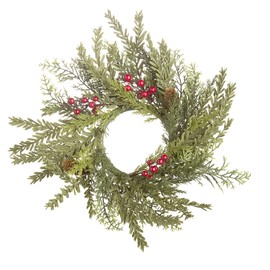 Darice Christmas Candle Ring Mixed Cedar with Red Berries 13.5 Inch Overall Diameter, Fits 3.5 to 4 Inch Pillar