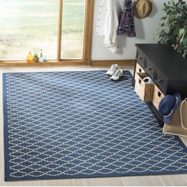 SAFAVIEH Courtyard Collection Area Rug - 5'3" Square, Navy & Beige, Trellis Design, Non-Shedding & Easy Care, Indoor/Outdoor & Washable-Ideal for Patio, Backyard, Mudroom (CY6919-268)