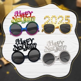 Wentsent New Year's Eve Glasses 2025, Pack of 4 Happy New Year Glasses, Funny Plastic Party Glasses, Photo Props, Photo Box, Accessories for Adults and Children, New Year Decoration, 2025 Photo Booth