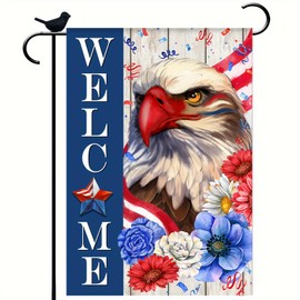 4th of July Garden Flag 12 x 18 inch Double Sided Outside decorations,Patriotic Welcome Owl Flowers Independence Day Garden Flags For Outdoor Yard Lawn
