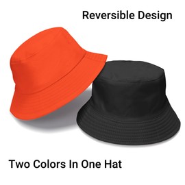 PFFY Reversible Sun Bucket Hat for Women Men Summer Cotton Fishing Travel Beach Cap Black/Orange (Reversible)