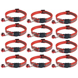 Tafeiya 12x Reflective Design Adjustable Cat Collars More Safety Quick Release Safety Buckle with Bell (Red)