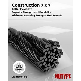 1/8" T316 Stainless Steel Cable, Electroplated Black Aircraft Cable for Deck Railing, 7x7 Strand Core, 450FT, Come with Cutter