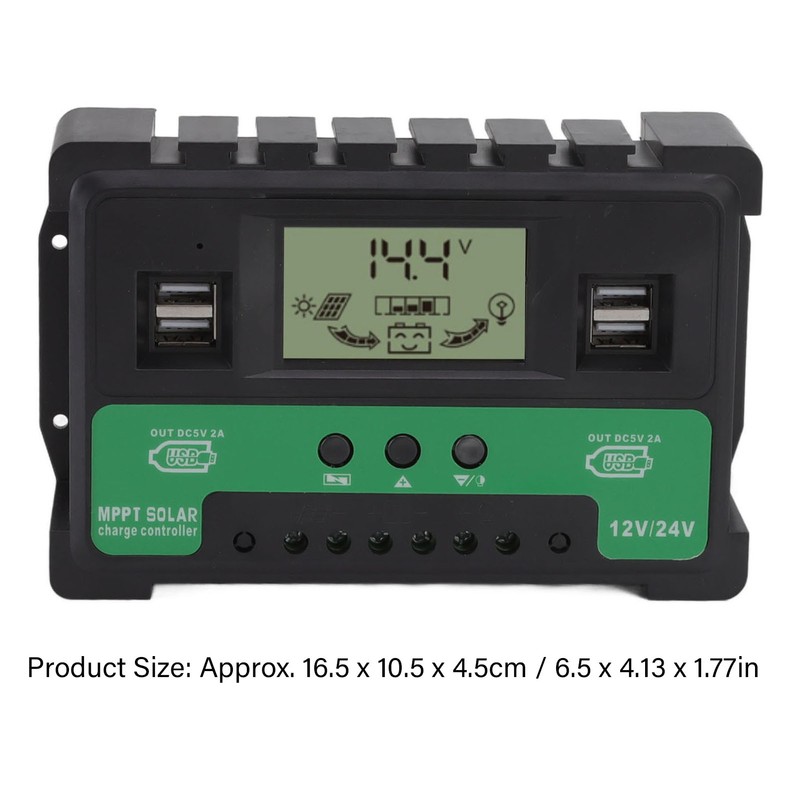 Solar Controller 12V 24V Charge Discharge PV Regulator LCD Display