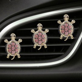 DUSCOKE 3PCS Bling Turtle Car Air Fresheners Vent Clip, Cute Rhinestone Car Dashboard Air Vent Trim Clips, Auto Interior Outlet Diffuser Decoration Accessories for Women, Girl (Pink)