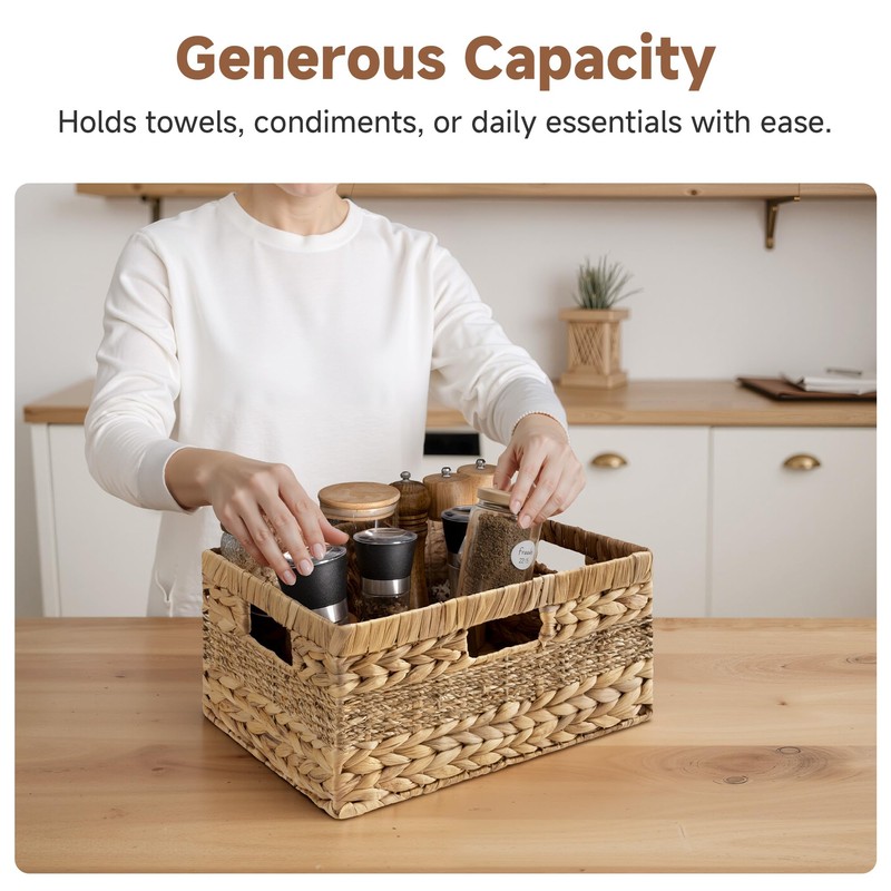StorageWorks Large Rectangular Wicker Basket, Water Hyacinth and Seagrass Storage