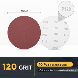 sourcing map 10 Pcs 230mm 9 Inch Sanding Discs, 120 Grit Hook and Loop Sandpaper, No-Hole Aluminum Oxide Orbital Sander Sandpaper for Woodworking Automotive Metal Polishing, Red