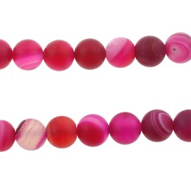 Natural Gemstone Beads Stripes Lace Agate, 4/6/8 mm, Ball Shape Jewellery Beads for Jewellery Bracelet Chain Jewellery Making (4 mm, Pack of 25, Pink Fuchsia Matte)
