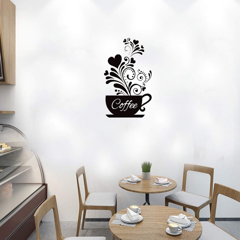 SITAKE “Coffee Cup + Flower” Kitchen Wall Stickers, Black Coffee