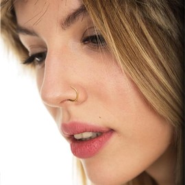 Yamobi Pack of 6 false nose rings, nose rings, nose piercing, fake septum and fake nose piercing, nose ring clip-on for lip piercing and nose ring, 8 mm 10 mm (gold), Plastic